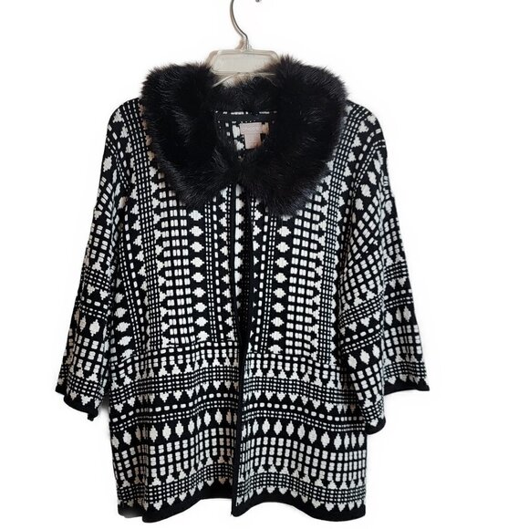 Chico's Convertible Faux-Fur Collar Cardigan - sz L - Picture 1 of 6